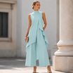 Black Jumpsuit Women with High Neckline and Draped Overlay – Elegant Wide-Leg Design for Special Occasions