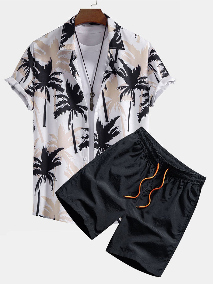 Beachwear Set with Unique Palm Tree Print – Comfortable Regular Fit – 100% Polyester Shirt and 100% Nylon Swim Shorts 0