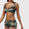 Bikini swimsuit set featuring a trendy camouflage pattern, designed as a sporty two-piece swimwear for women, perfect for beach and pool activities. 0