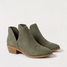 Black ankle boots for women featuring a stylish tasselled back zip, low stacked heel, and elegant V-front design, made from vegan material. 3