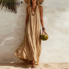 Boho maxi dress with U-neck and sleeveless design, featuring a flowy lightweight silhouette perfect for women’s casual summer outings. 1