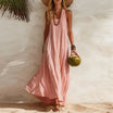 Boho maxi dress with U-neck and sleeveless design, featuring a flowy lightweight silhouette perfect for women’s casual summer outings. 3