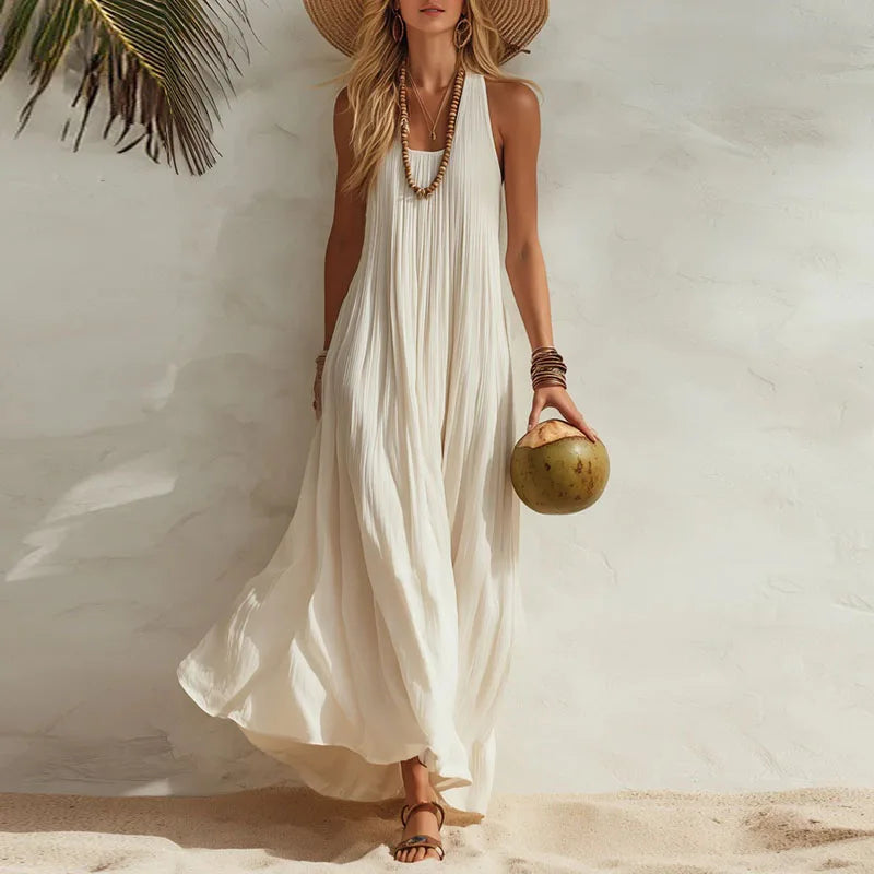 Boho maxi dress with U-neck and sleeveless design, featuring a flowy lightweight silhouette perfect for women’s casual summer outings. 4