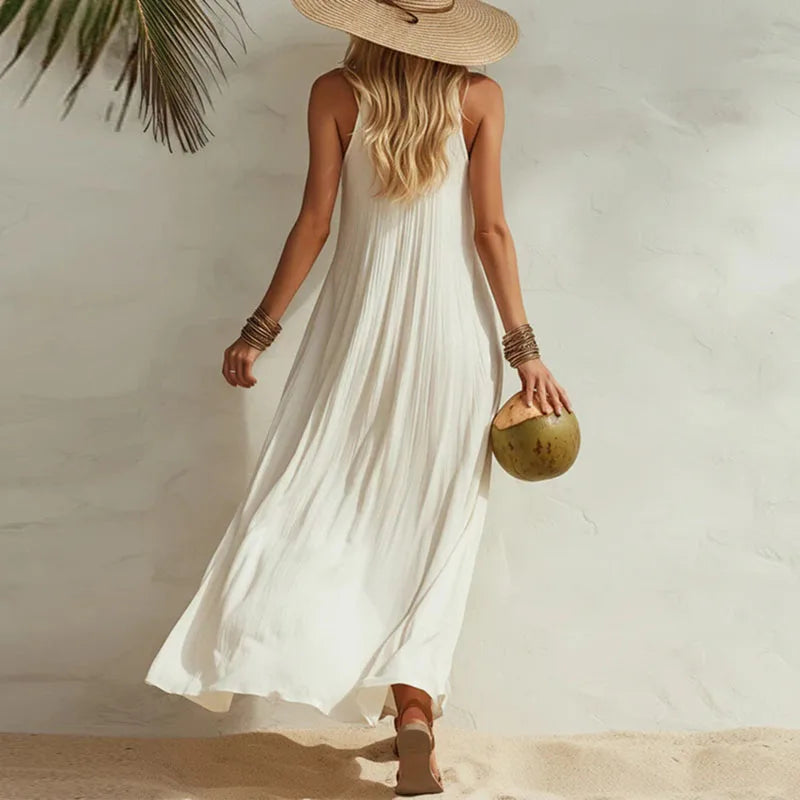 Boho maxi dress with U-neck and sleeveless design, featuring a flowy lightweight silhouette perfect for women’s casual summer outings. 5