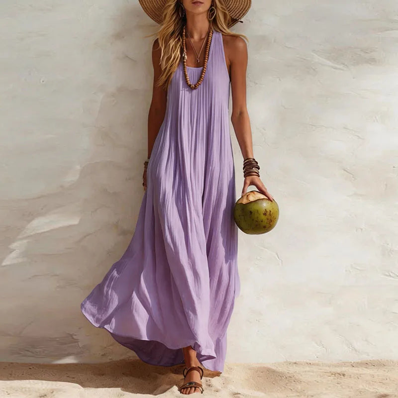 Boho maxi dress with U-neck and sleeveless design, featuring a flowy lightweight silhouette perfect for women’s casual summer outings. 7