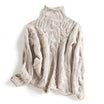 Soft chunky knit women's cable knit sweater featuring a cozy turtleneck and elegant pointelle detail, perfect for stylish winter layering. 3