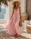Boho Maxi Dress with U-Neck and Sleeveless Design – Flowy Lightweight Long Dress for Women