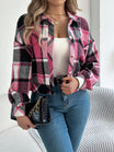 Cropped plaid shacket for women featuring a button front and chest pockets, made from soft flannel for a casual layered look. 4