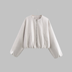 Cropped zip jacket with collarless neckline in soft structured design, perfect for a stylish and modern look. 1