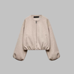Cropped zip jacket with collarless neckline in soft structured design, perfect for a stylish and modern look. 2