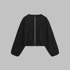 Cropped zip jacket with collarless neckline in soft structured design, perfect for a stylish and modern look. 3