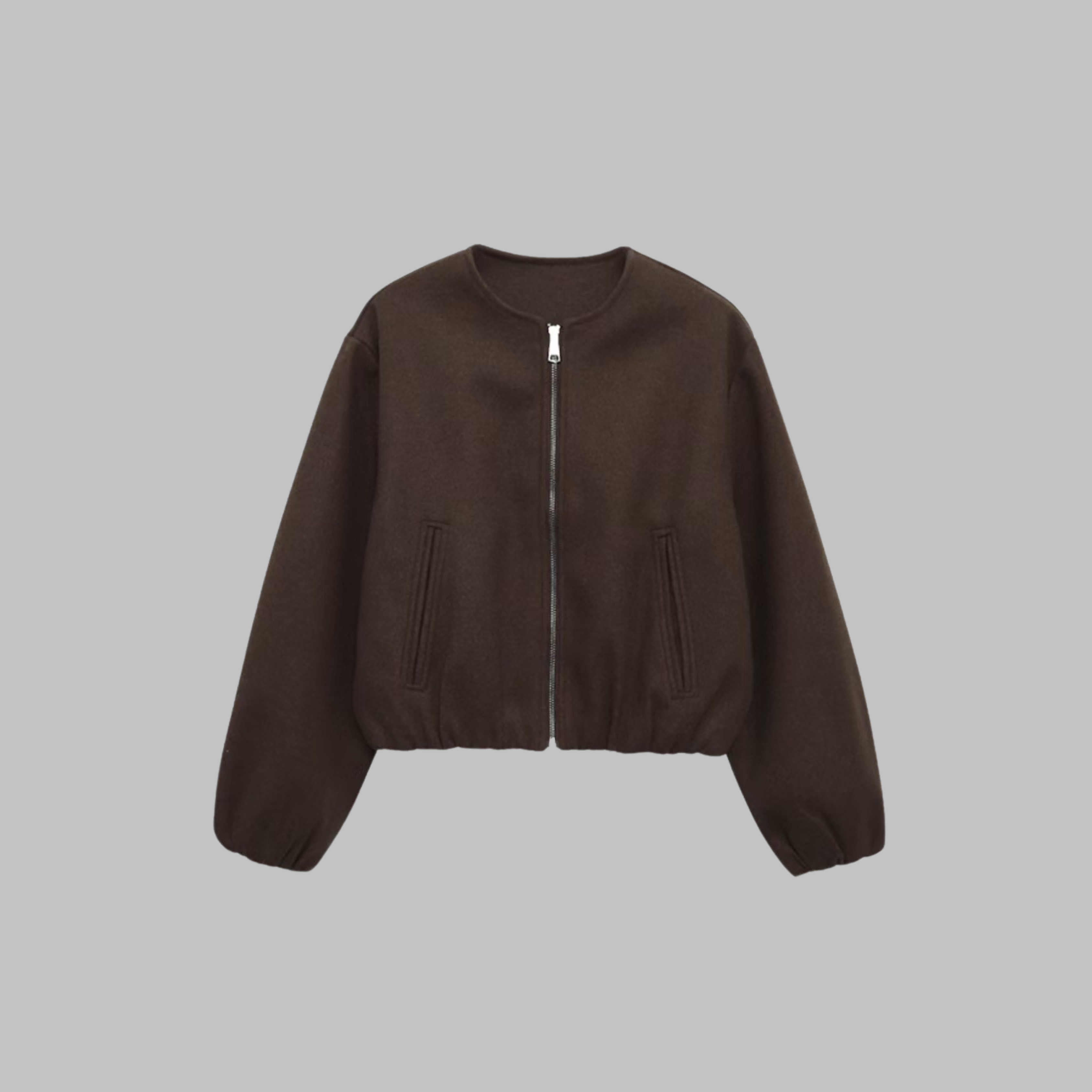 Cropped zip jacket with collarless neckline in soft structured design, perfect for a stylish and modern look. 4