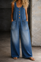 Denim Overalls with Sleeveless Design and Side Pockets – Vintage Washed Casual Style 1