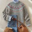 Women's Fair Isle Cardigan featuring a patterned yoke, crafted from soft knit fabric, designed for a relaxed fit in stylish heathered colors. 0