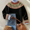 Women's Fair Isle Cardigan featuring a patterned yoke, crafted from soft knit fabric, designed for a relaxed fit in stylish heathered colors. 1