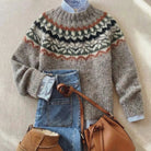 Women's Fair Isle Cardigan featuring a patterned yoke, crafted from soft knit fabric, designed for a relaxed fit in stylish heathered colors. 2