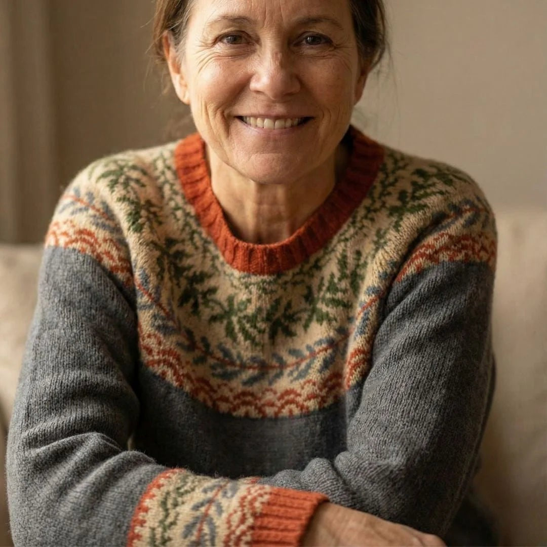 Women's Fair Isle Cardigan featuring a patterned yoke, crafted from soft knit fabric, designed for a relaxed fit in stylish heathered colors. 4