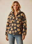 Fleece sweater for women featuring a relaxed fit, made from ultra-soft sherpa fabric with a stylish floral pattern. 0