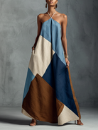 Floral maxi dress featuring a relaxed fit and halter neck design, made from a breathable cotton linen blend, perfect for women seeking comfort and style. 0