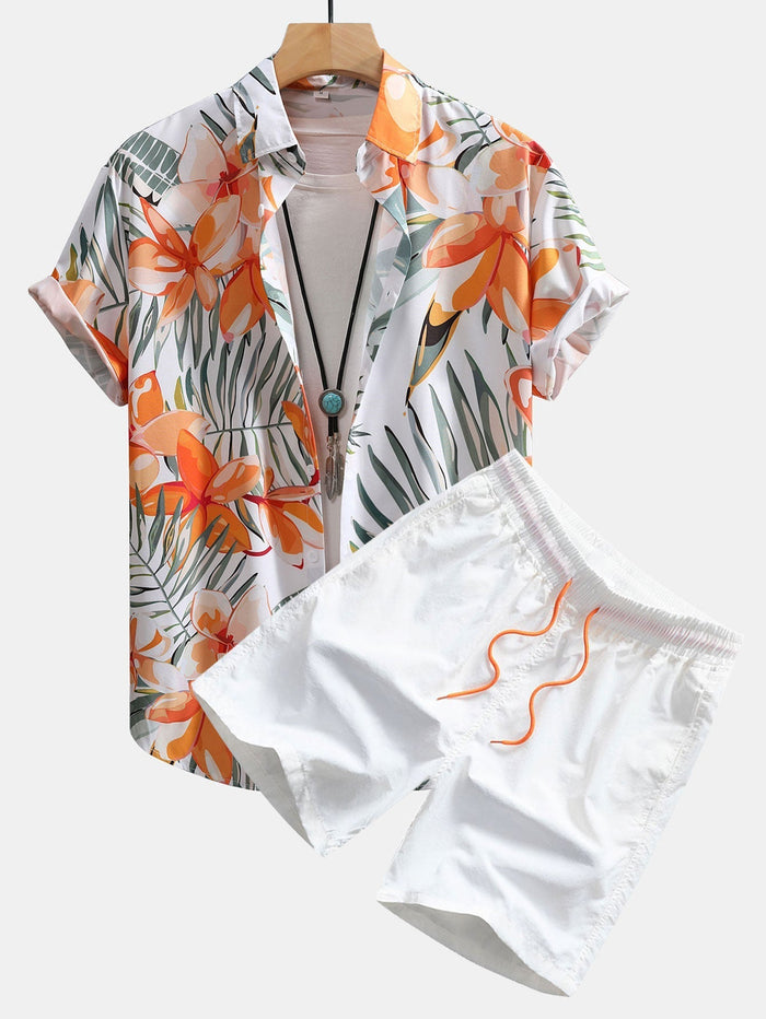 Floral Print Shirt and Swim Shorts Set – Comfortable Regular Fit – 100% Polyester and Nylon 0