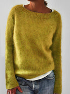 Fluffy knit sweater for women featuring a wide round neckline and slim fit, crafted from a soft brushed texture for ultimate comfort and style. 4