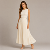Maxi Dress with Sleeveless Knit Bodice and Pleated Chiffon Hem – Elegant Long Dress for Women in Cream