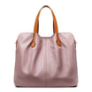 Genuine leather handbag with adjustable strap, featuring luxurious lychee grain cowhide, available in blue, black, pink, gray, and beige, designed 3