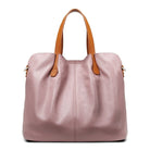 Genuine leather handbag with adjustable strap, featuring luxurious lychee grain cowhide, available in blue, black, pink, gray, and beige, designed 3