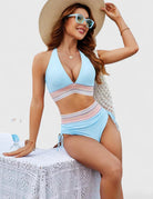 High waisted bikini set featuring a supportive fit, designed for women, in vibrant colors, perfect for stylish beach and pool outings. 0