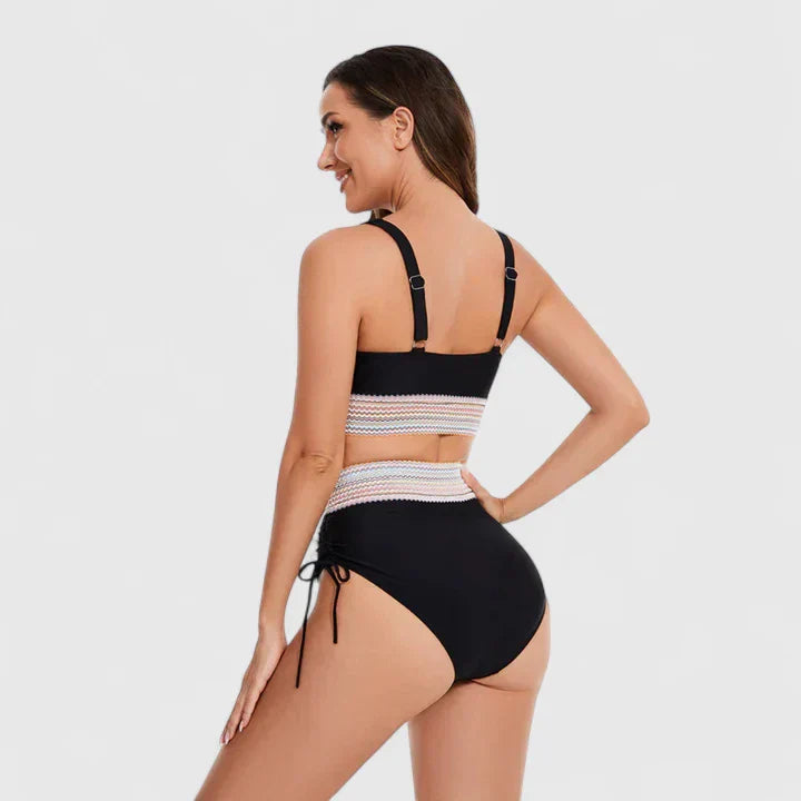 High waisted bikini set featuring a supportive fit, designed for women, in vibrant colors, perfect for stylish beach and pool outings. 7