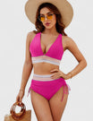 High waisted bikini set with tummy control, featuring elegant design and flattering fit for women, perfect for beach or poolside. 6