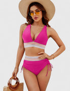 High waisted bikini set with tummy control, featuring elegant design and flattering fit for women, perfect for beach or poolside. 6