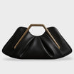 Stylish leather clutch bag featuring a gold handle, origami-inspired design, and a spacious interior made from high-quality microfiber leather. 6