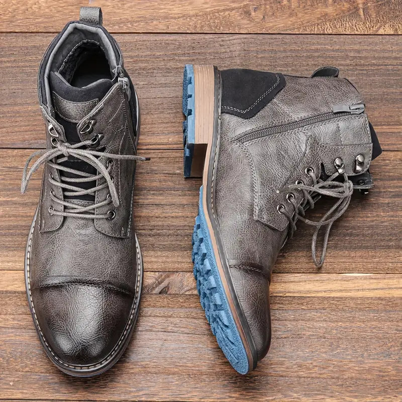 Leather Oxford Boots for Men with Handcrafted Precision – Classic Black Design, Durable Rubber Sole 0