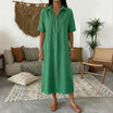 Linen midi shirt dress with classic collar and short sleeves in a relaxed fit, perfect for summer wear for women. 3