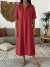 Linen midi shirt dress with classic collar and short sleeves in a relaxed fit, perfect for summer wear for women. 5