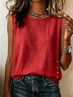 Linen tank top featuring a casual sleeveless design and stylish button side detail, perfect for summer outfits. 6