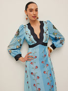 Elegant long sleeve midi dress featuring a V-neck and backless design, perfect for vacation wear for women. 3