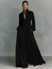 Maxi Dress with Patchwork Linen and Stand-Up Collar – Button Closure for Elegant Occasions 3