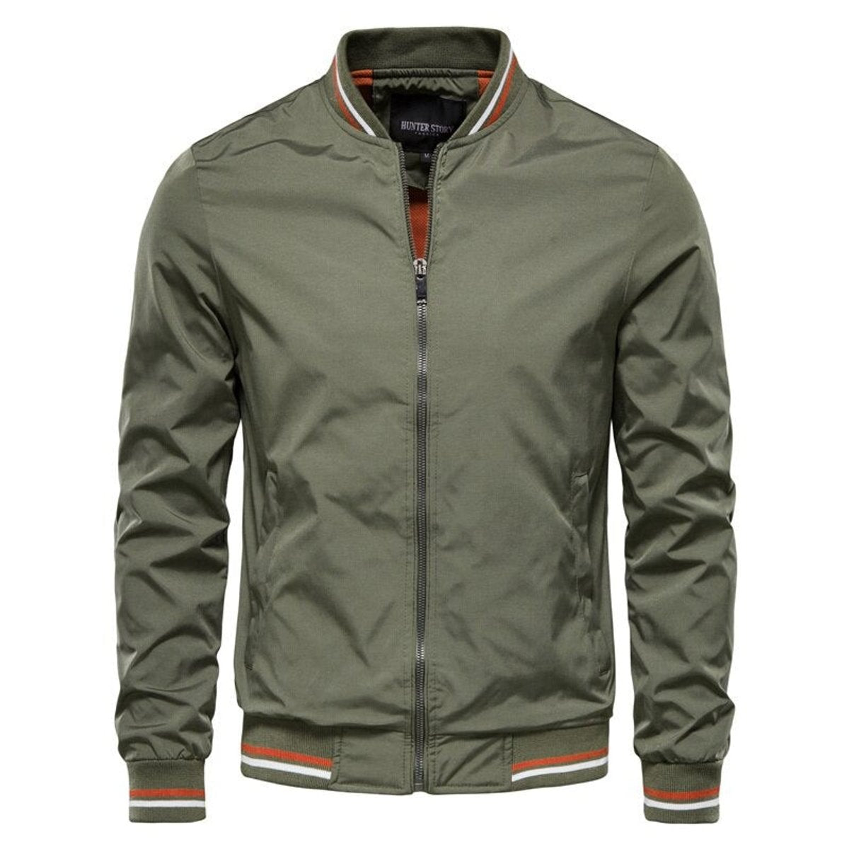 Men's black varsity-style bomber jacket featuring a zip-up design and ribbed detailing, perfect for a stylish and casual look. 2