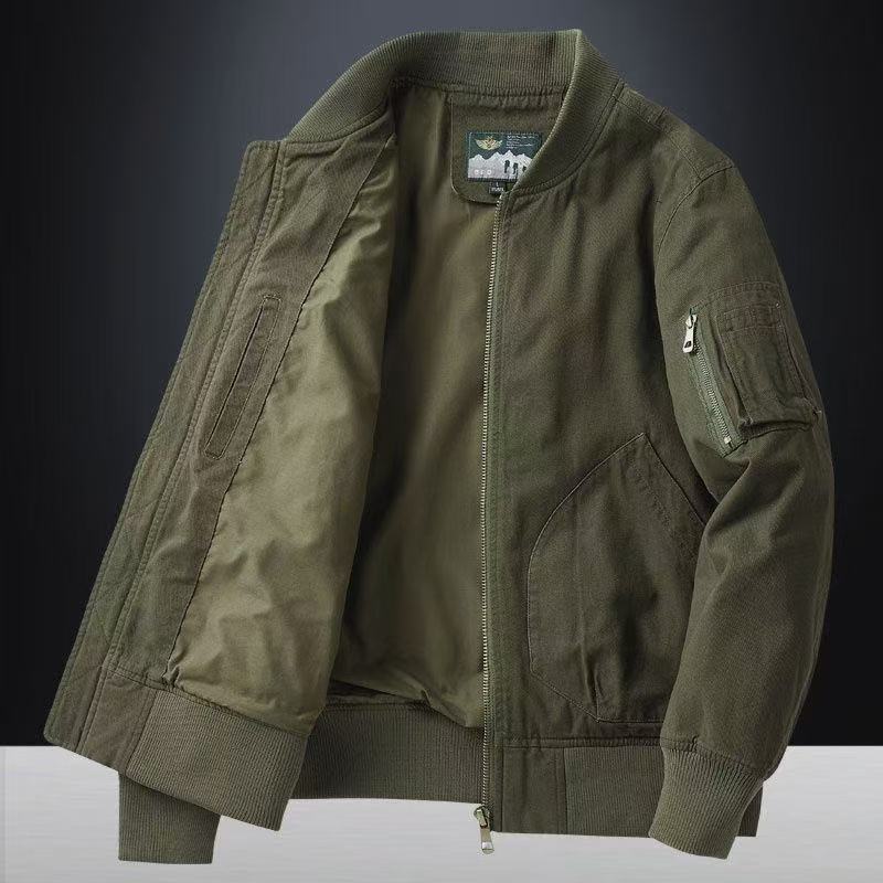Men's black bomber jacket featuring a zip front closure and baseball collar, designed for a relaxed fit, perfect for casual wear. 2