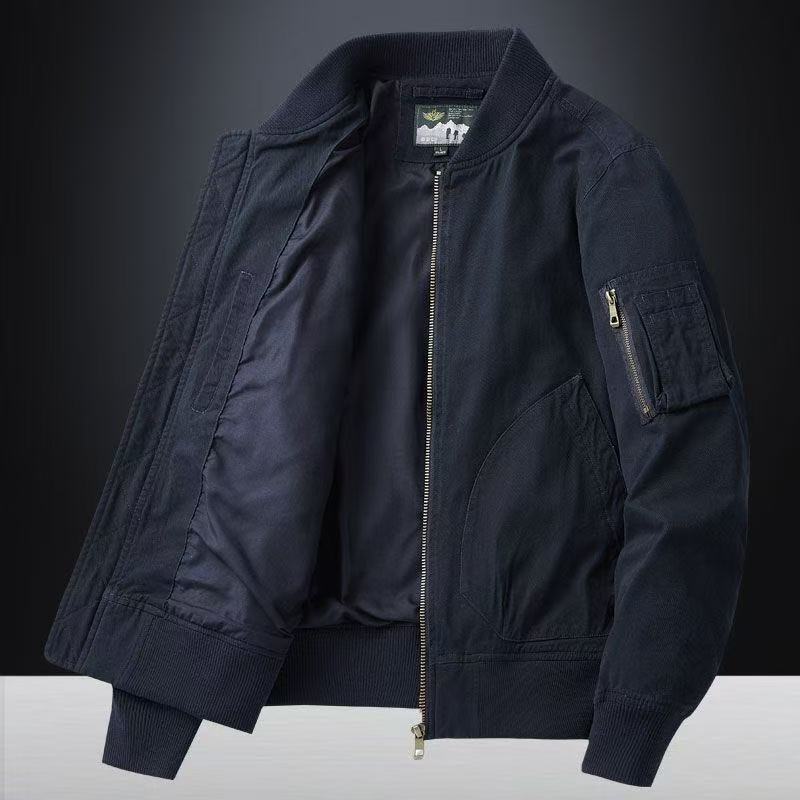 Men's black bomber jacket featuring a zip front closure and baseball collar, designed for a relaxed fit, perfect for casual wear. 3