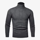 Men's cable knit jumper featuring a stylish roll-neck design, perfect for keeping warm in cold weather. 2