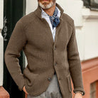 Men's cardigan blazer featuring a button front and stand collar, made from waffle-knit acrylic for a relaxed fit, perfect for casual or semi-formal occasions 2