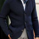 Men's cardigan blazer featuring a button front and stand collar, made from waffle-knit acrylic for a relaxed fit, perfect for casual or semi-formal occasions 5