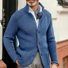 Men's cardigan blazer featuring a button front and stand collar, made from waffle-knit acrylic for a relaxed fit, perfect for casual or semi-formal occasions 6