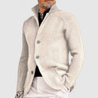 Men's cardigan blazer featuring a button front and stand collar, made from waffle-knit acrylic for a relaxed fit, perfect for casual or semi-formal occasions 7
