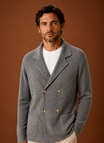 Men's cardigan sweater featuring a classic front-opening design, perfect for layering with long sleeves, available in black, grey, brown, and navy. 1
