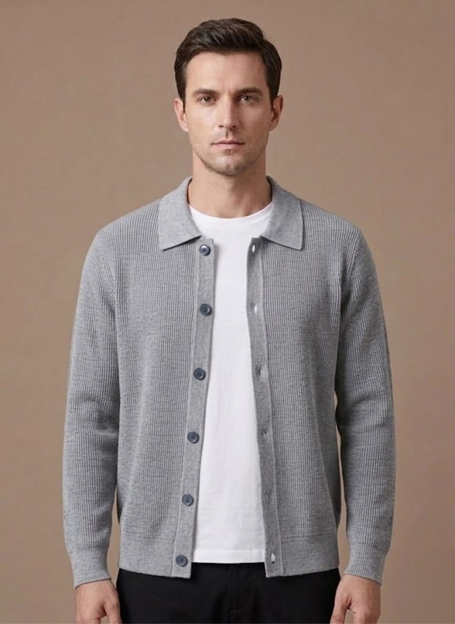 Men's cardigan featuring breathable knit fabric and a lightweight design, ideal for smart casual outfits. 6
