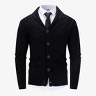 Men's cardigan with button closure, featuring a soft knit warm layer perfect for autumn and winter, showcasing a classic cable knit design. 2